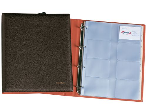 Porta cartoes de visita pardo 4 aneis com 20 bolsas , Pardo , 31781 , 8428143002415